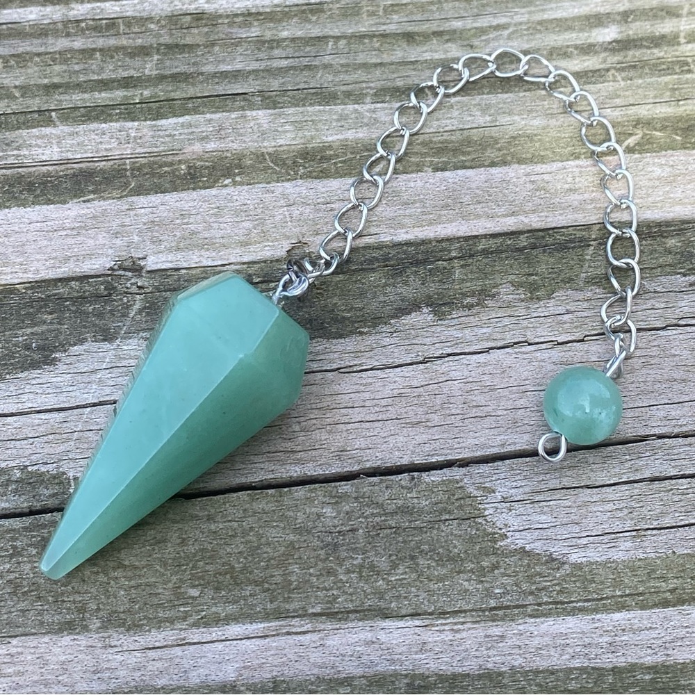 Genuine Aventurine pendulum divination 6 sided hexagon w/ round Aventurine bead